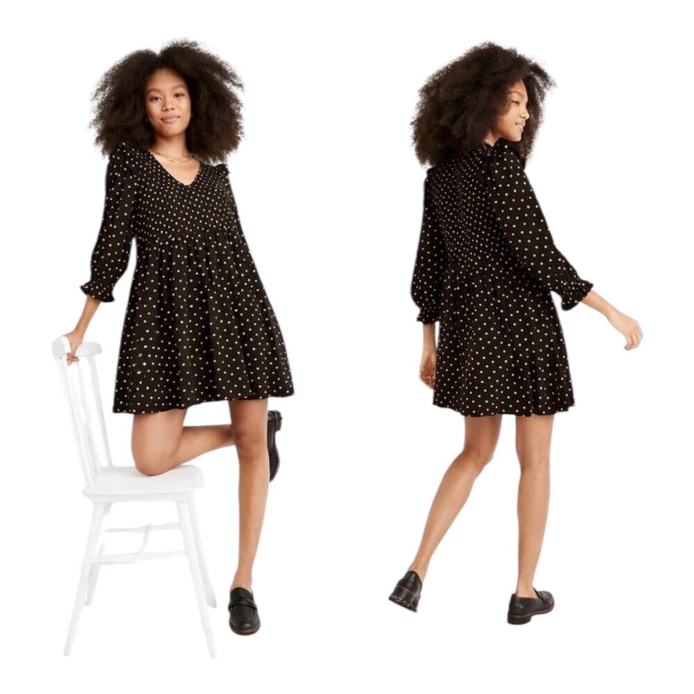 Madewell Lucie V-Neck Smocked Mini Dress in Oval Dot size L
